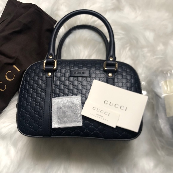 🆕💯% Auth Gucci Navy Blue Satchel Microguccissima Bag - Picture 9 of 15